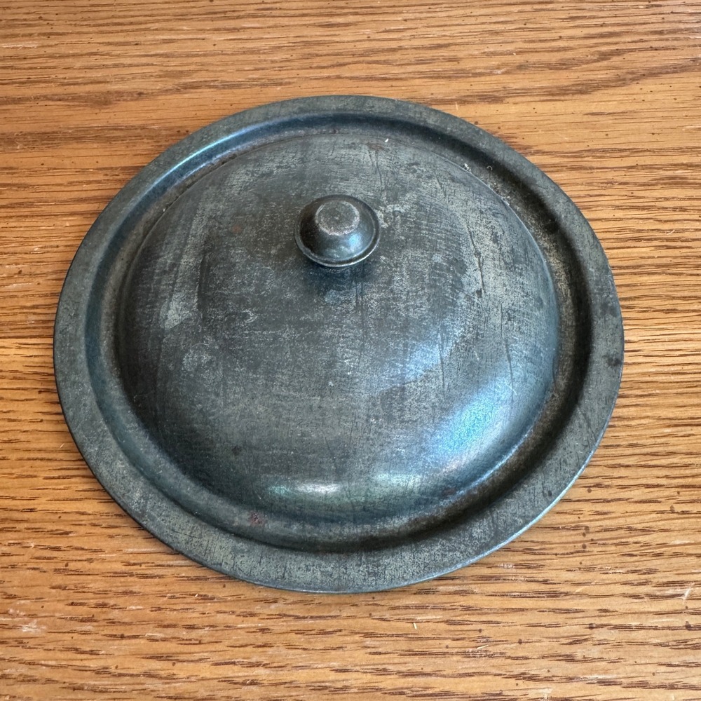 Vintage Antique Pewter Metal Pot Lid Replacement Round Rustic Patina